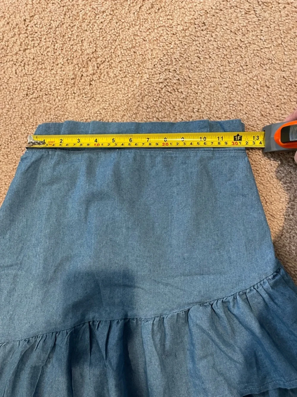 Y2K Boho Blue Ruffled Denim Asymmetrical Mini Skirt - Picture 3 of 6